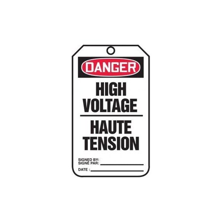 Accuform French Bilingual Safety Tags, DANGER HIGH VOLTAGE, 5.75in x 3.25in, RP-Plastic, 5PK TCF185PTM